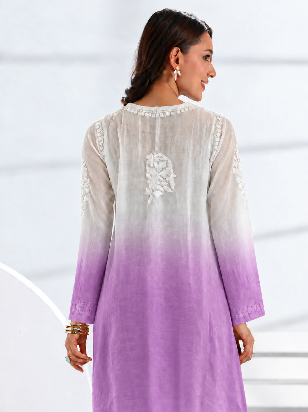 Megha Muslin Chikankari Straight Kurti - Lavender