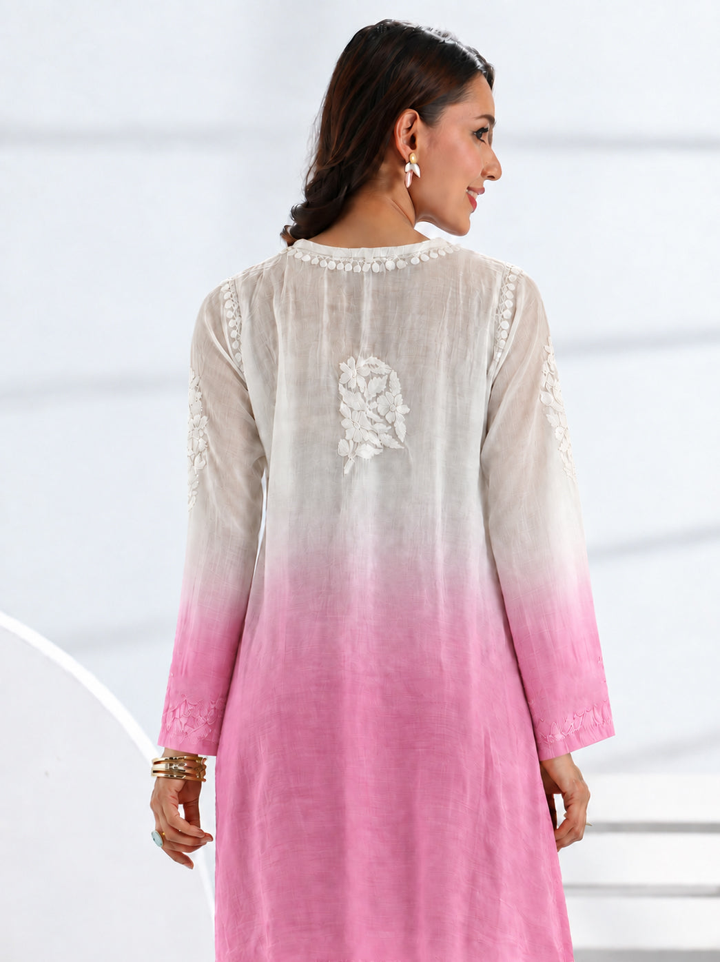 Megha Muslin Chikankari Straight Kurti - Pink