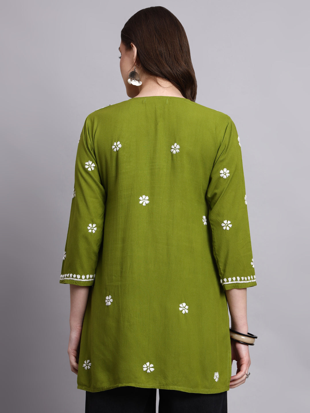 Handmade chikankari short top for women crafted in soft rayon fabric with elegant embroidery patterns