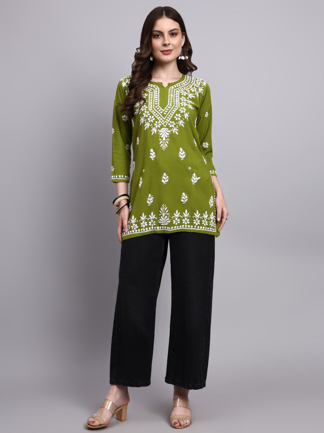 Handcrafted chikankari short kurta made using traditional embroidery techniques by skilled artisans