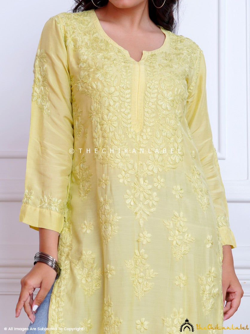 Mehndi Chikankari Straight Kurti in Muslin Fabric for Women Online, Buy Lucknow Chikankari Kurti Online at best price.2