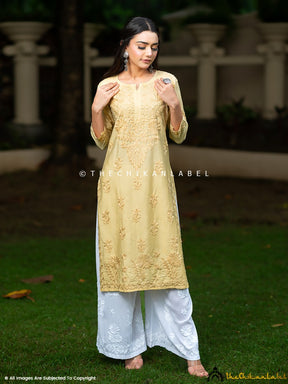 Mehndi Fiza Chanderi Chikankari Straight Kurti
