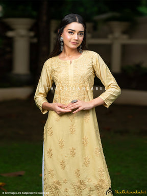 Mehndi Fiza Chanderi Chikankari Straight Kurti