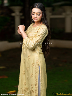 Mehndi Fiza Chanderi Chikankari Straight Kurti