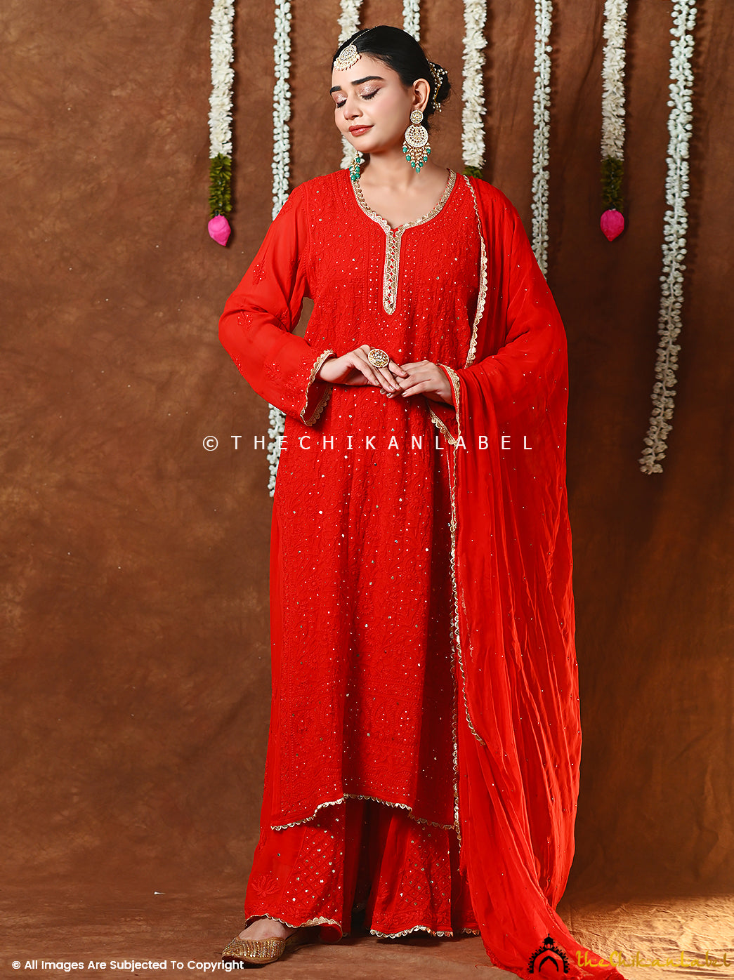 Premium viscose mukaish chikankari kurta sharara set with dupatta designed for weddings and festive wear.