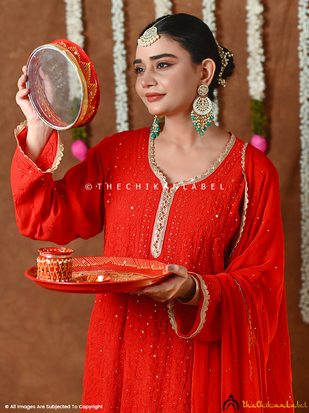 Traditional viscose chikankari kurta sharara set with mukaish embellishments for celebrations.