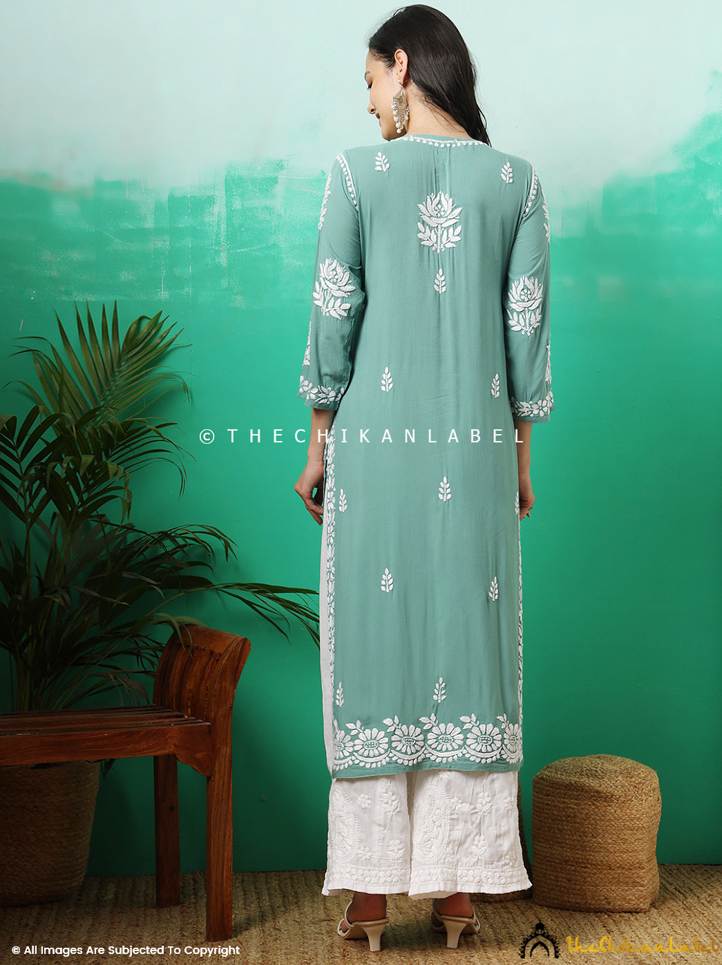 Mint Blue Tanvi Modal Chikankari Straight Kurti