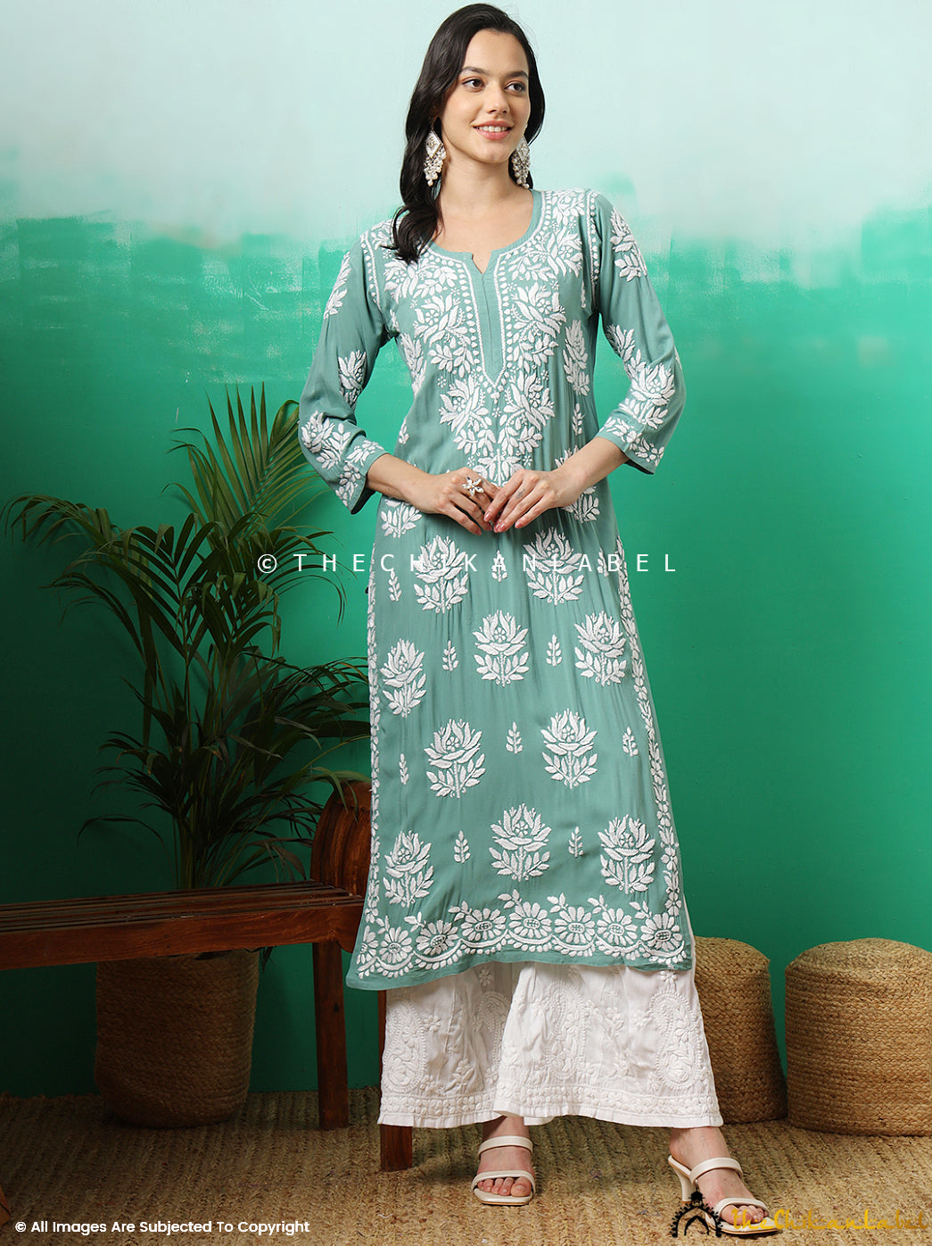 Mint Blue Tanvi Modal Chikankari Straight Kurti