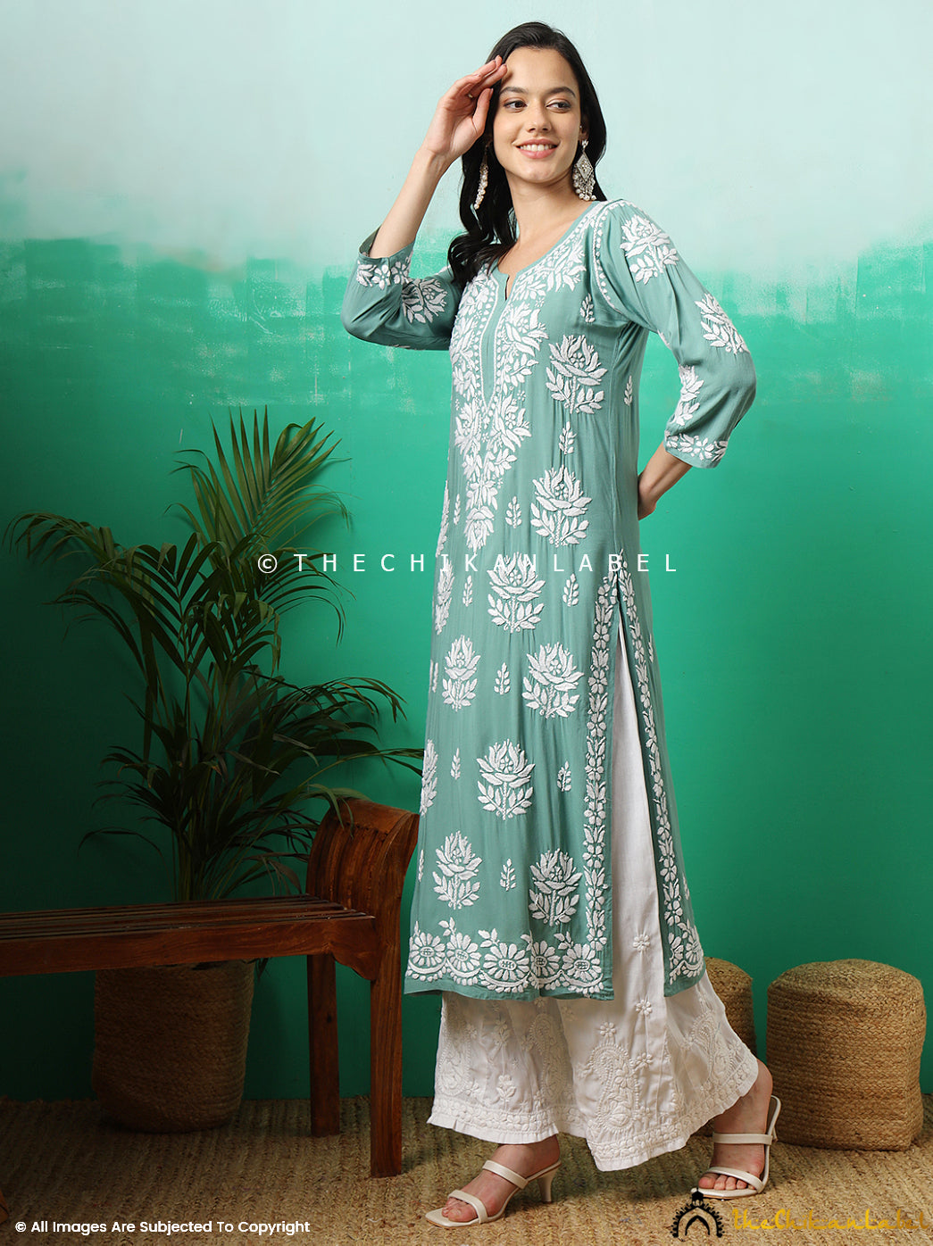 Mint Blue Tanvi Modal Chikankari Straight Kurti