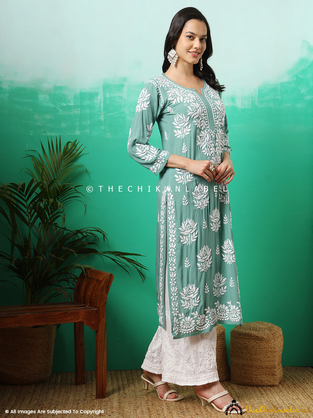 Mint Blue Tanvi Modal Chikankari Straight Kurti