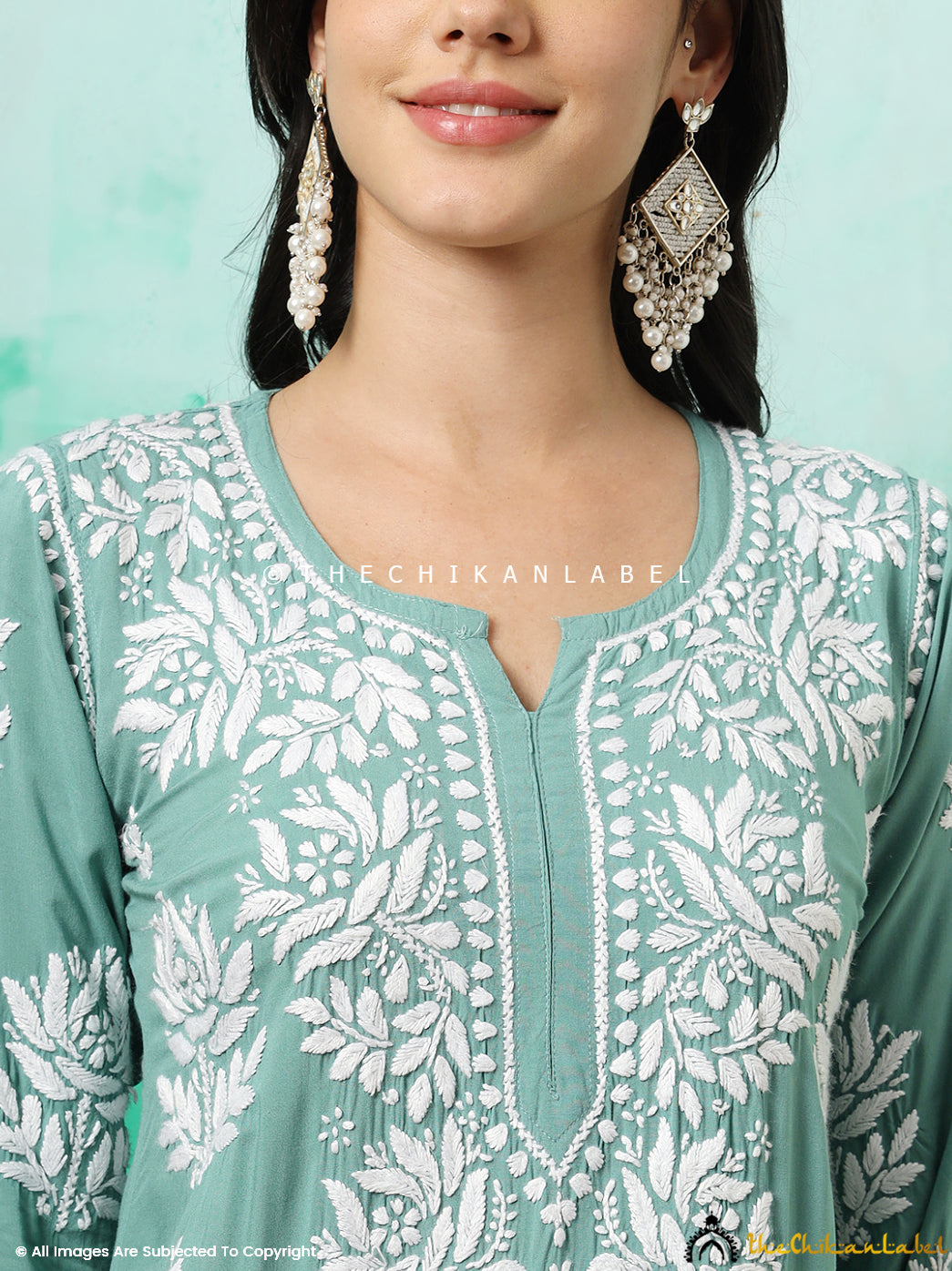 Mint Blue Tanvi Modal Chikankari Straight Kurti