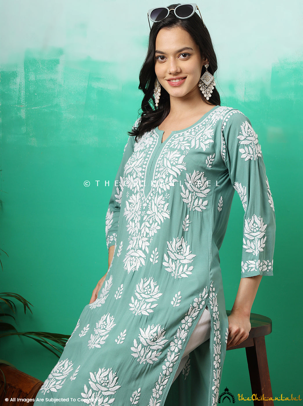 Mint Blue Tanvi Modal Chikankari Straight Kurti