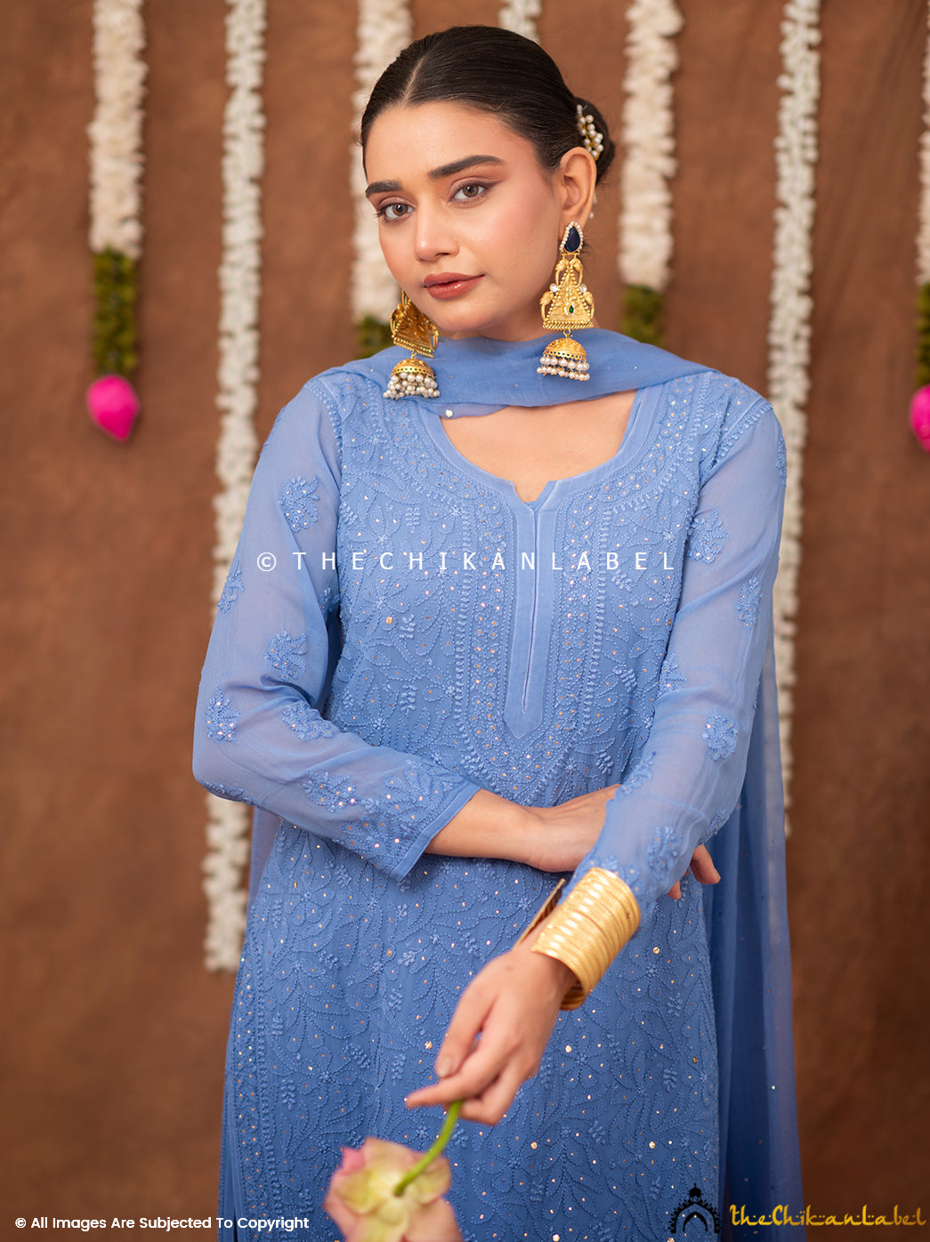 Miraya Chikankari Viscose Kurta Set with Dupatta - Blue