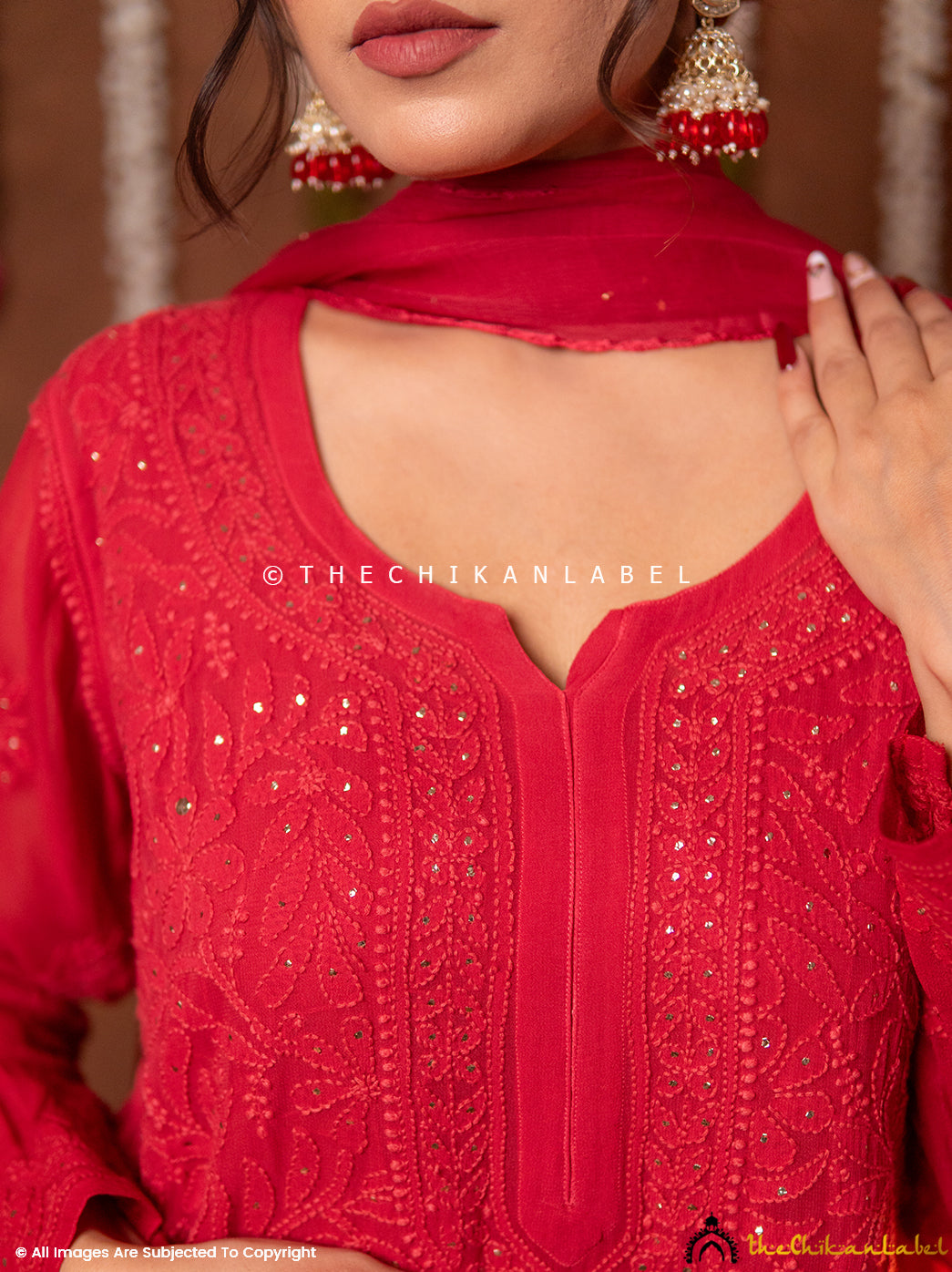 Miraya Chikankari Viscose Kurta Set with Dupatta - Maroon