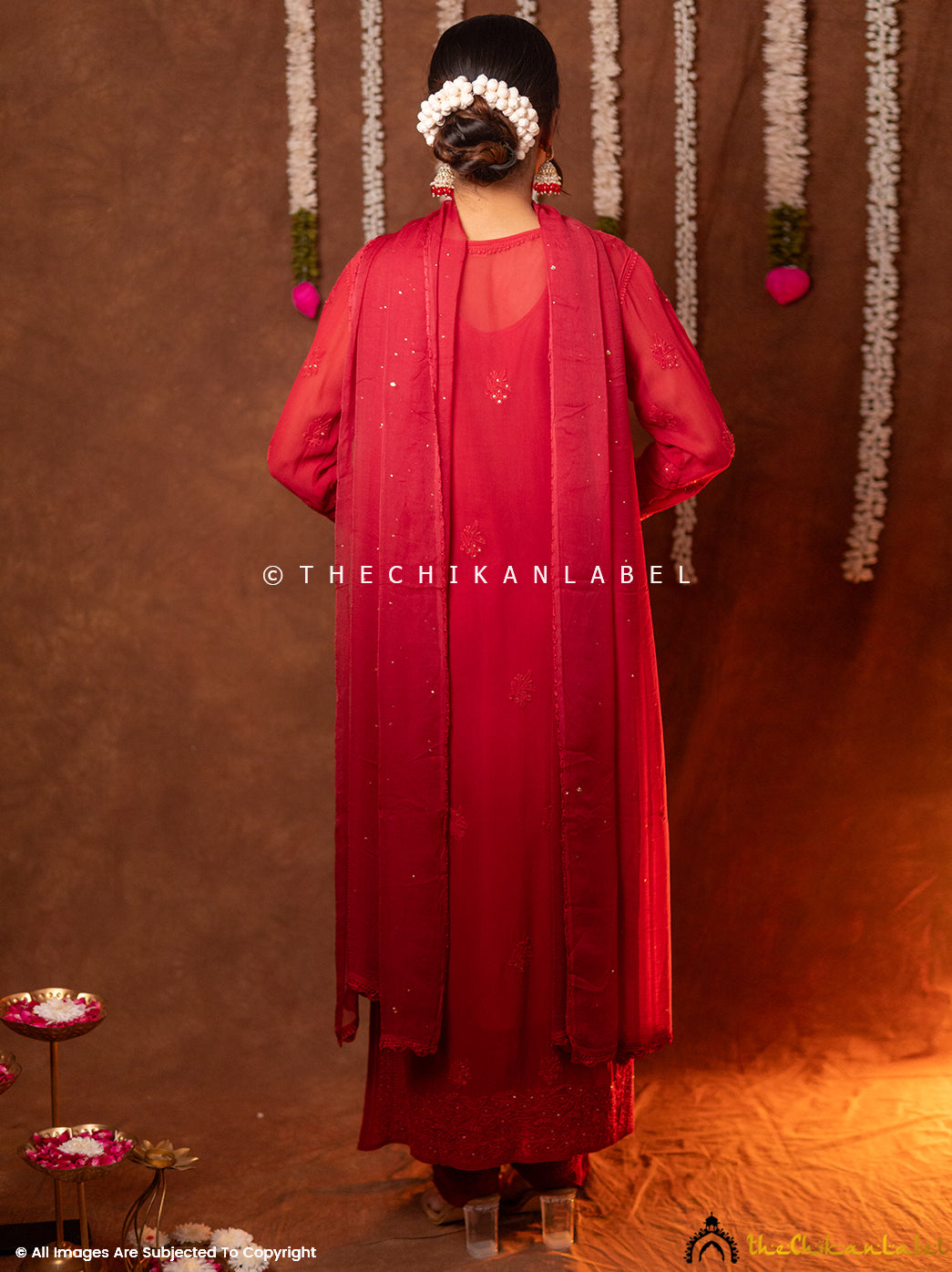 Miraya Chikankari Viscose Kurta Set with Dupatta - Maroon