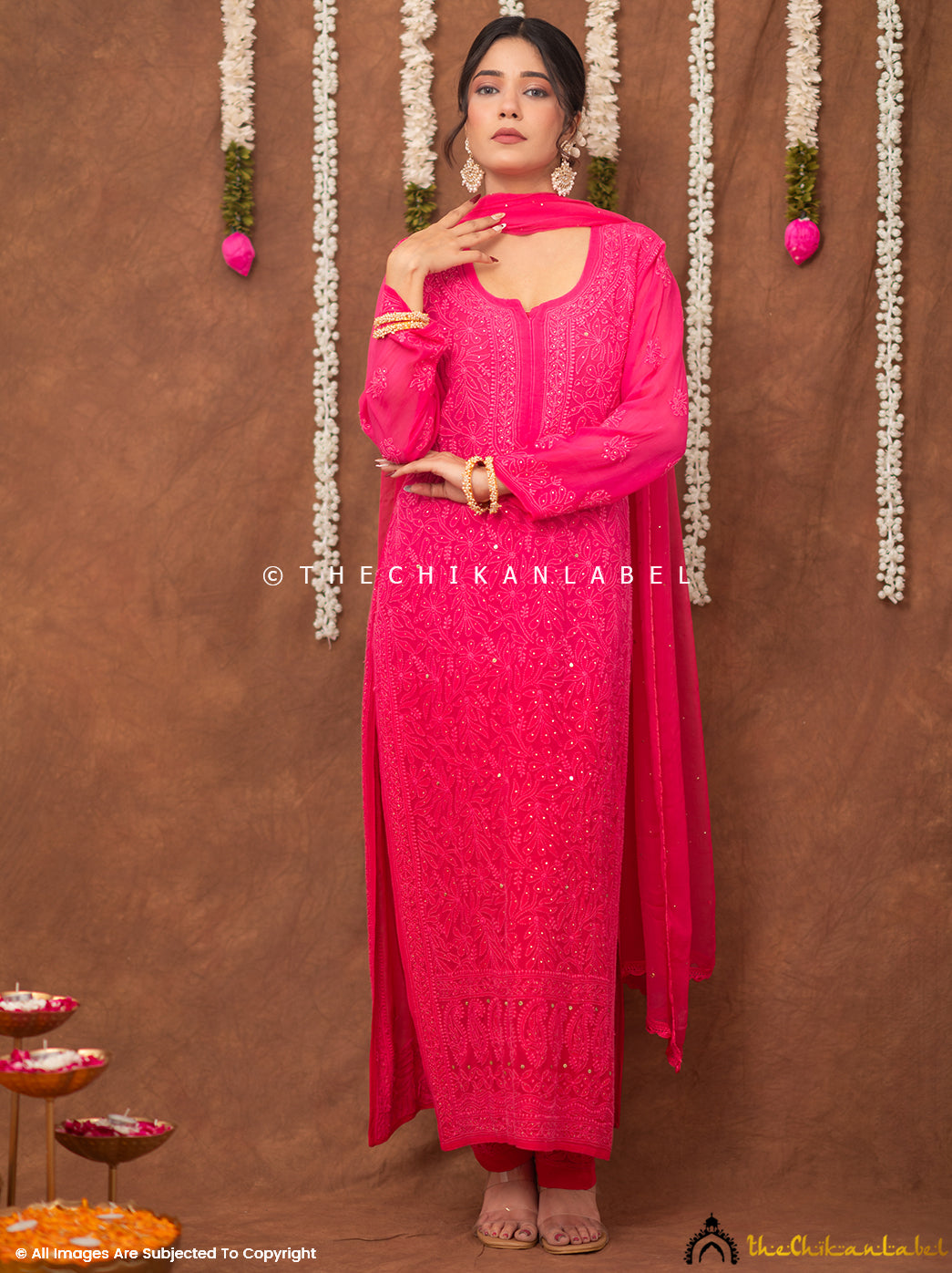 Miraya Chikankari Viscose Kurta Set with Dupatta - Pink