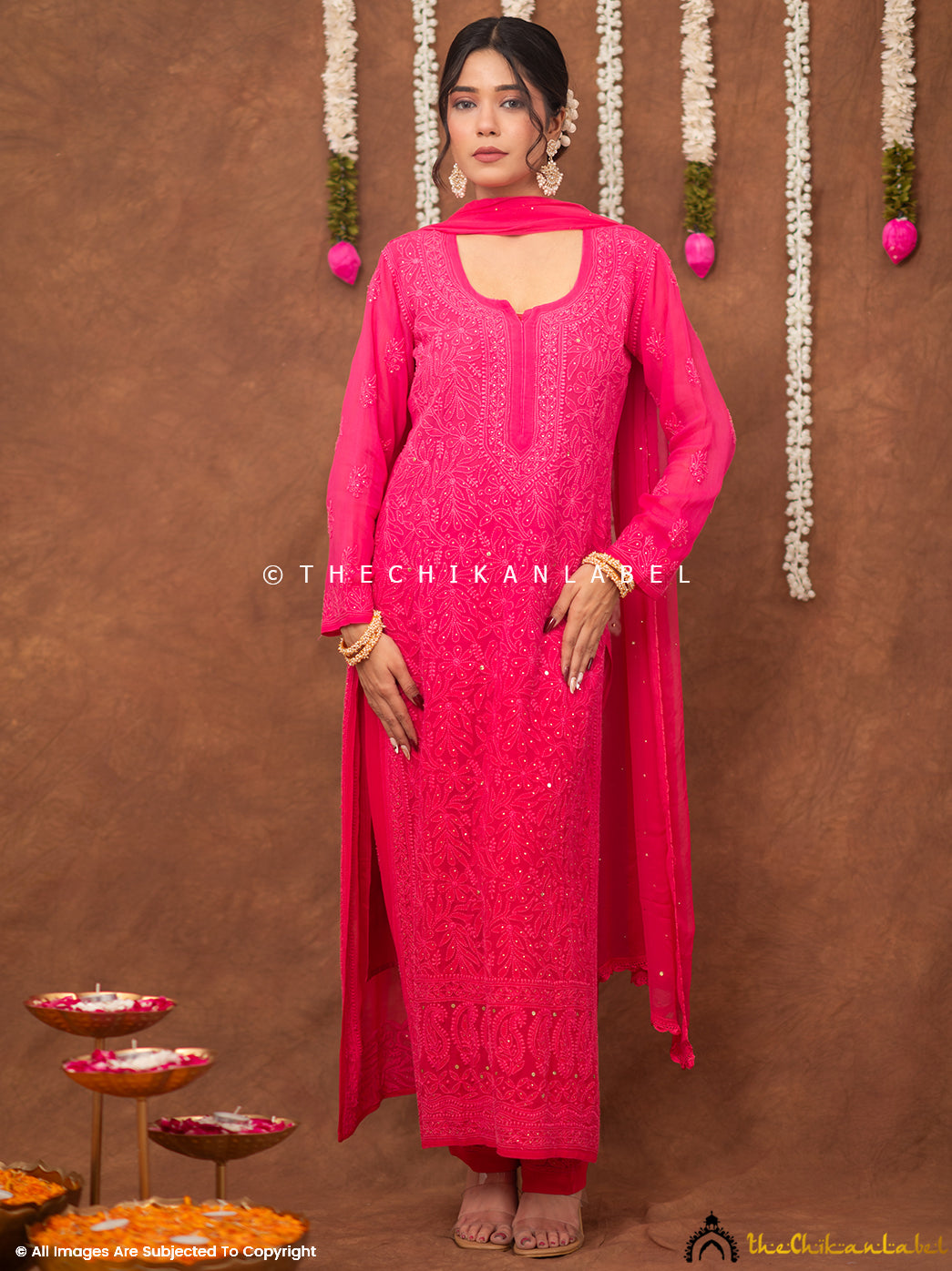 Miraya Chikankari Viscose Kurta Set with Dupatta - Pink