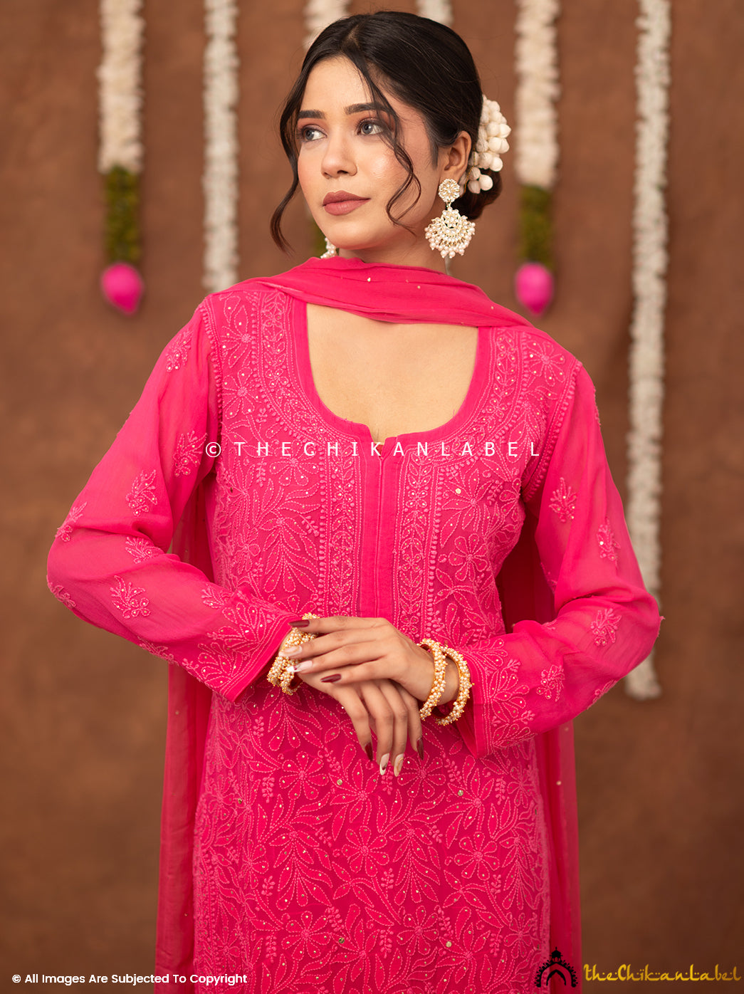 Miraya Chikankari Viscose Kurta Set with Dupatta - Pink