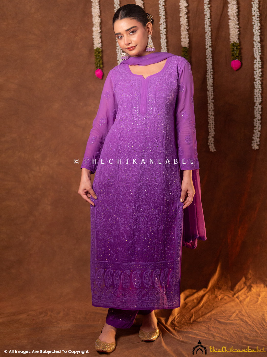 Miraya Chikankari Viscose Kurta Set with Dupatta - Purple