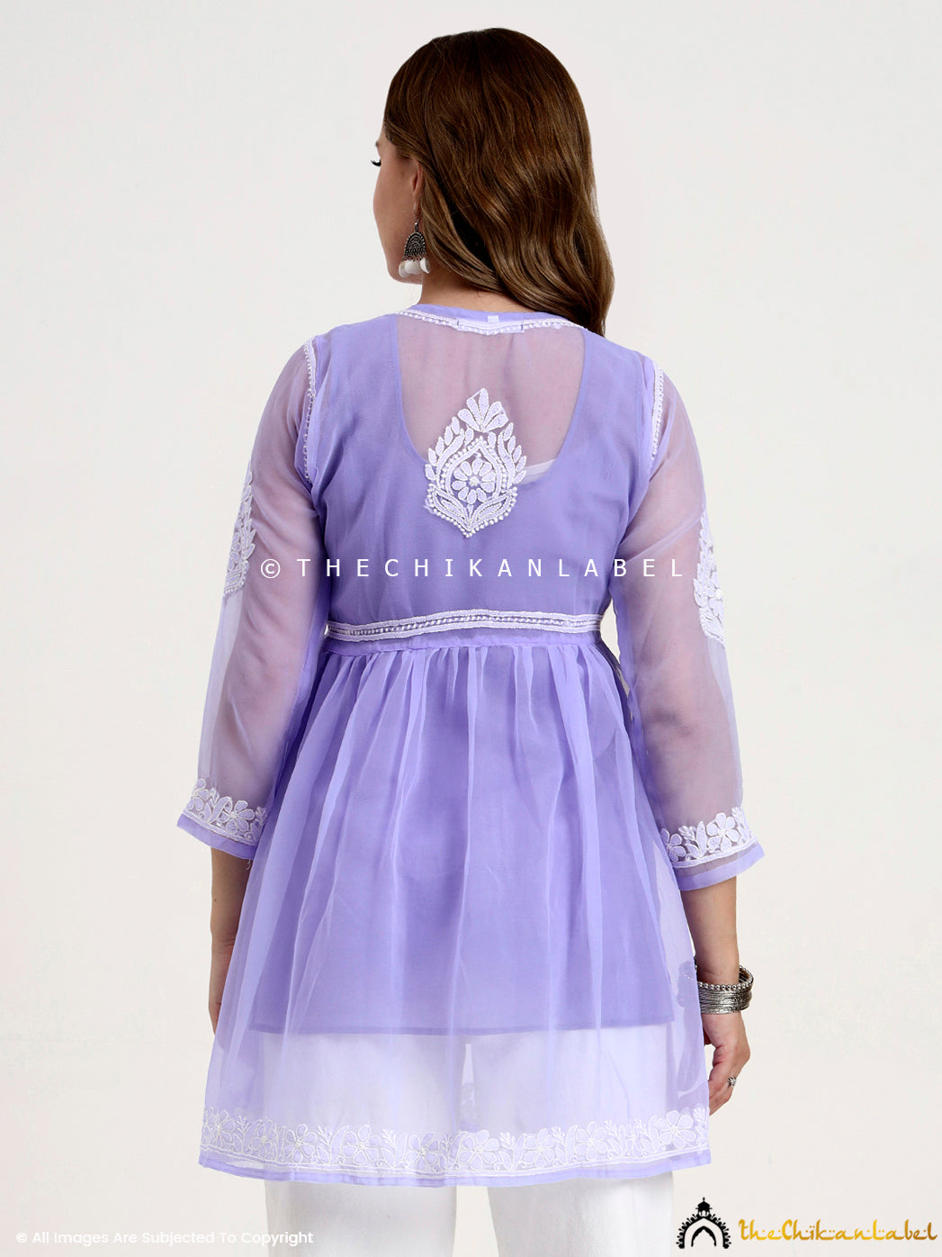 Lavender Georgette Chikankari Tunic Top