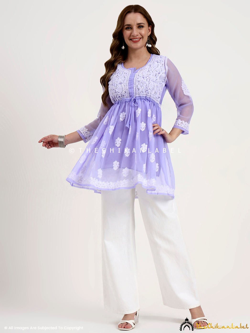 Lavender Georgette Chikankari Tunic Top
