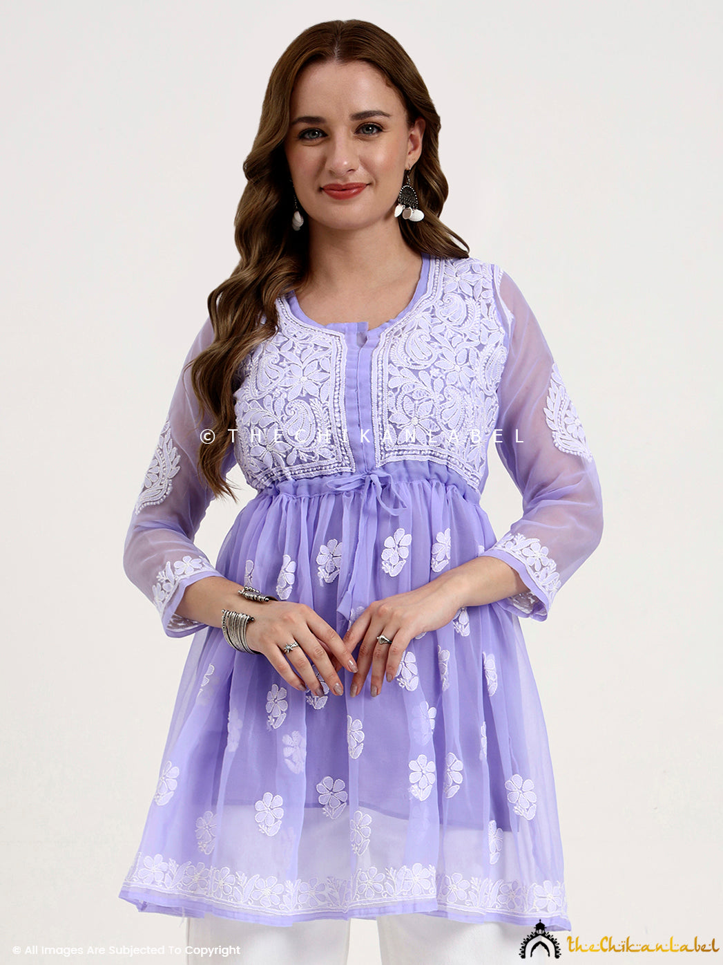 Lavender Georgette Chikankari Tunic Top