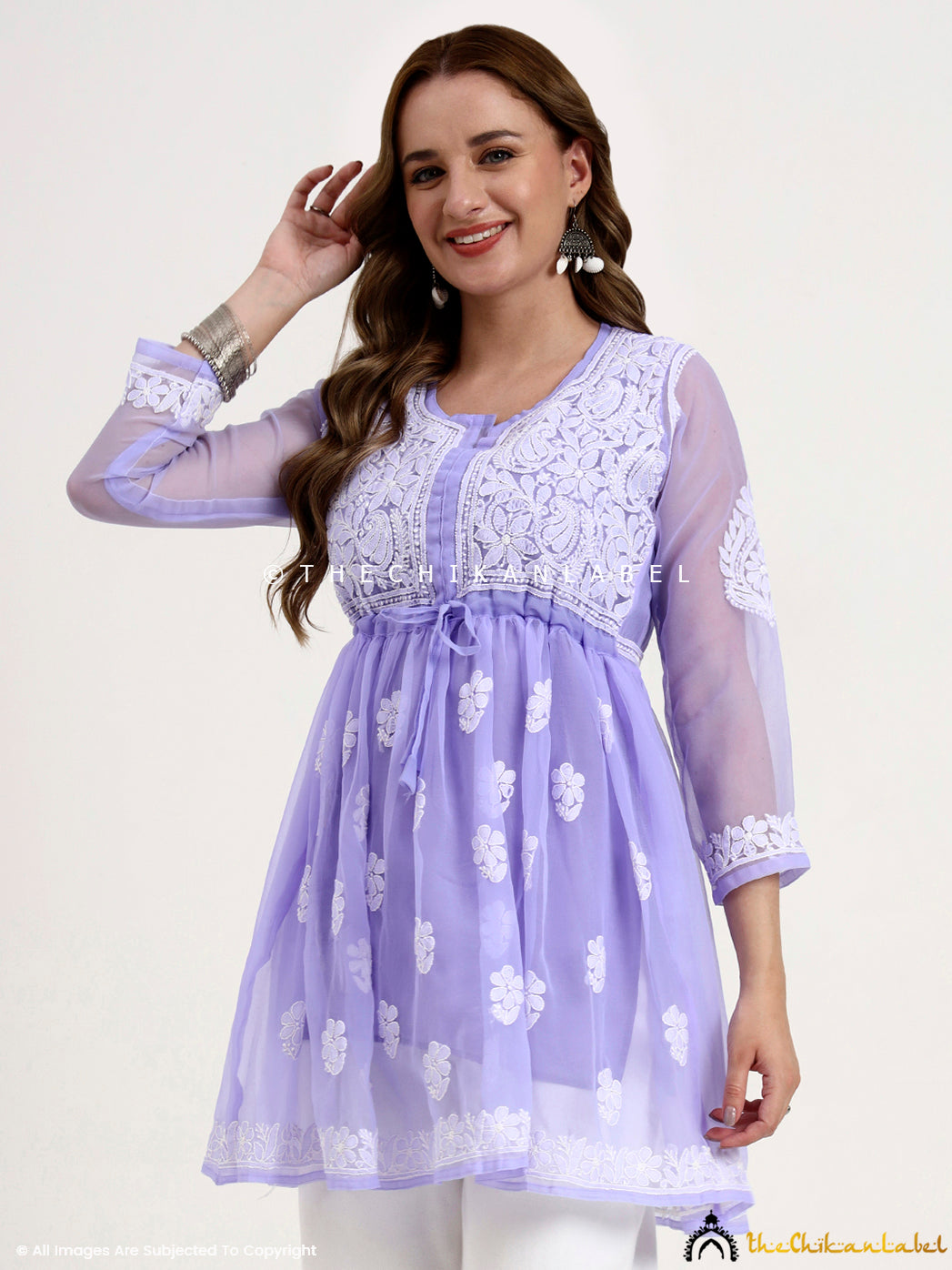 Lavender Georgette Chikankari Tunic Top