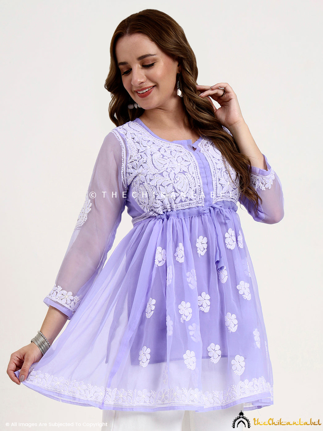 Lavender Georgette Chikankari Tunic Top