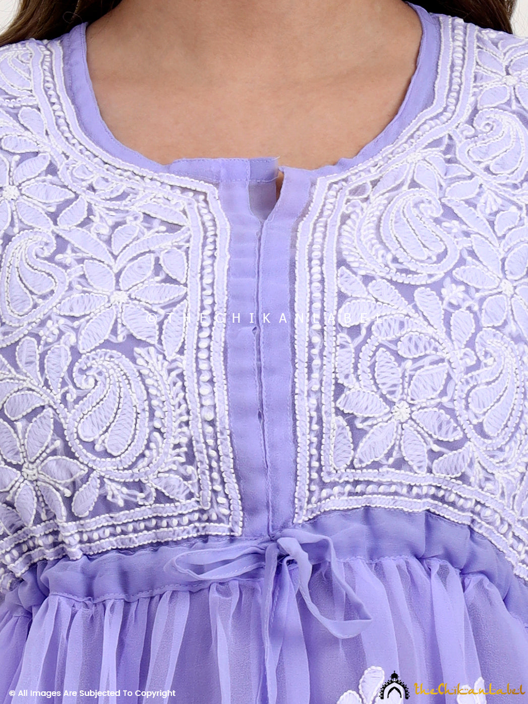 Lavender Georgette Chikankari Tunic Top