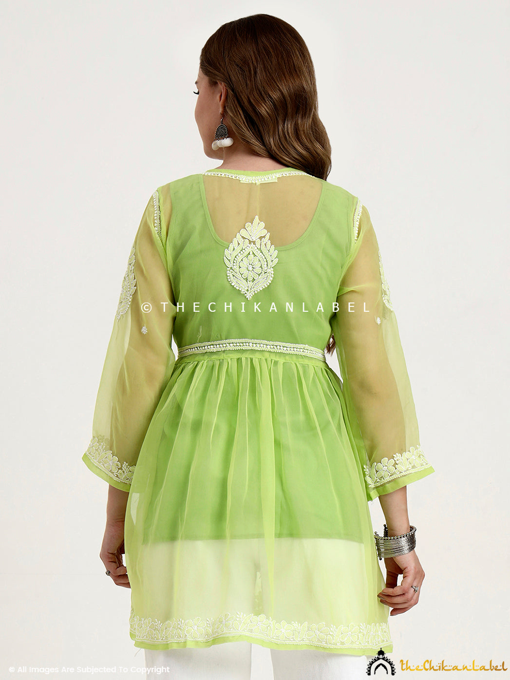 Pista Green Georgette Chikankari Tunic Top