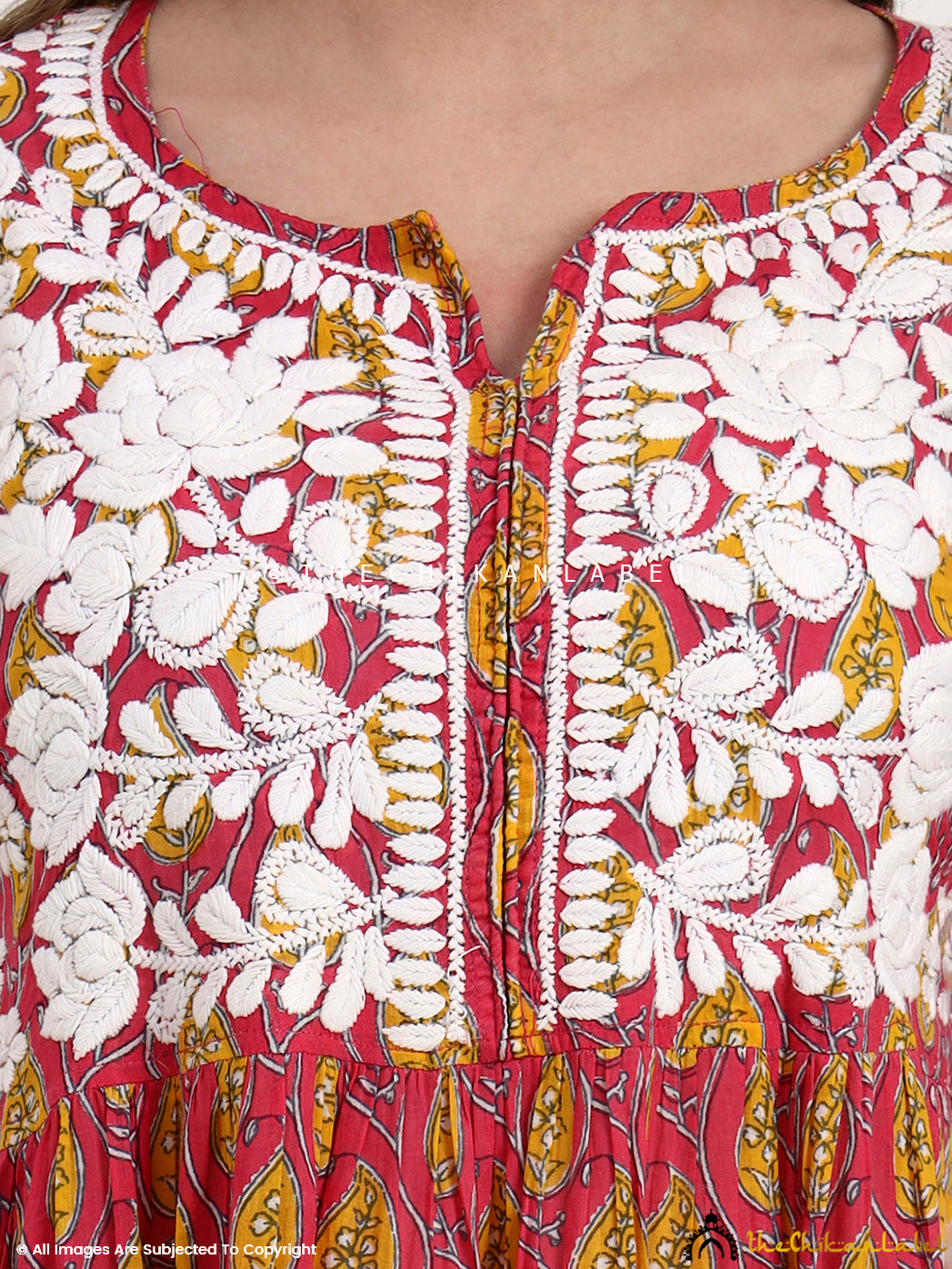 Pink Aamira Mulmul Printed Chikankari Peplum Top