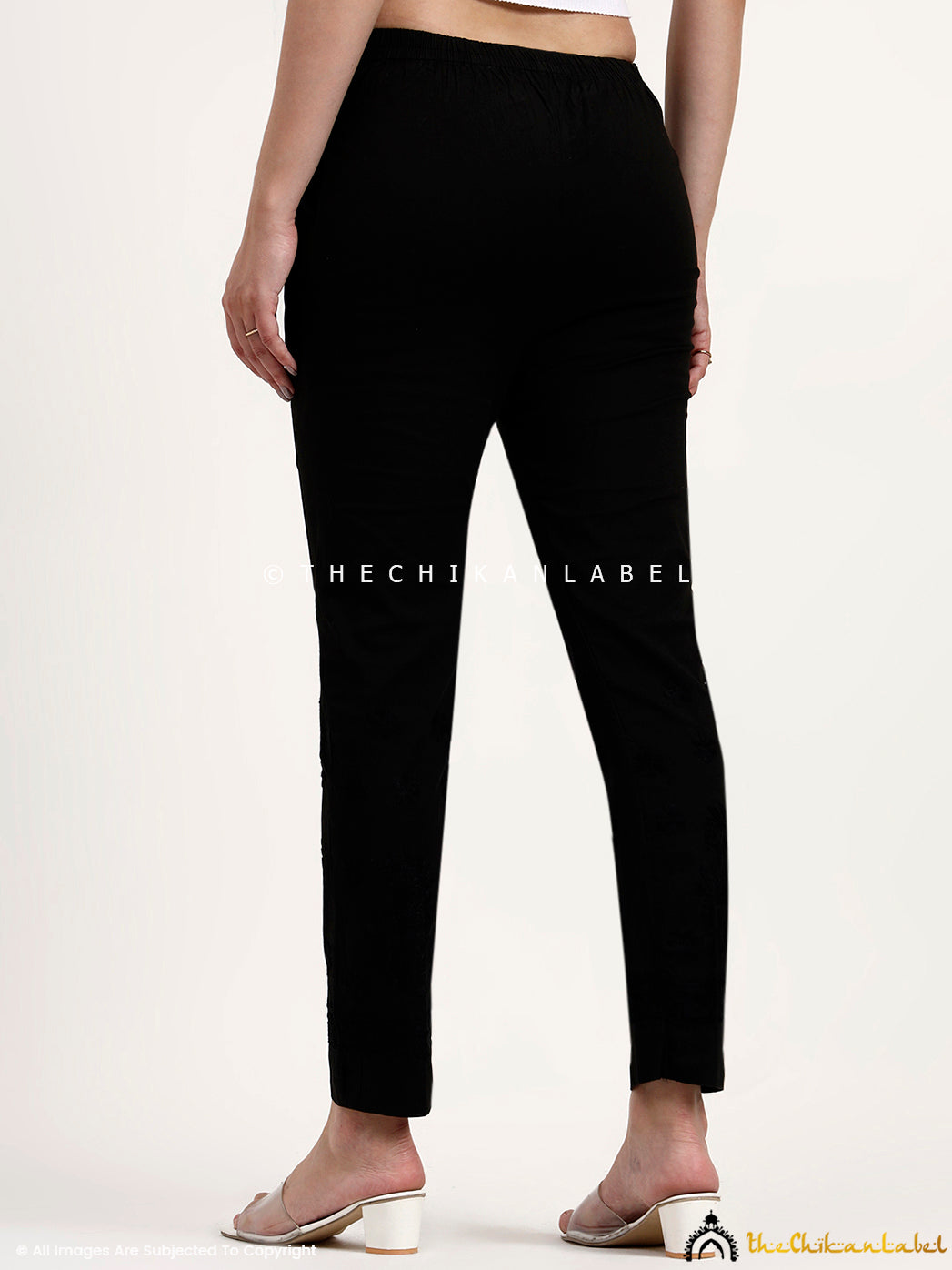 Mayuri Lycra Straight Chikankari Cigarette Pant - Black