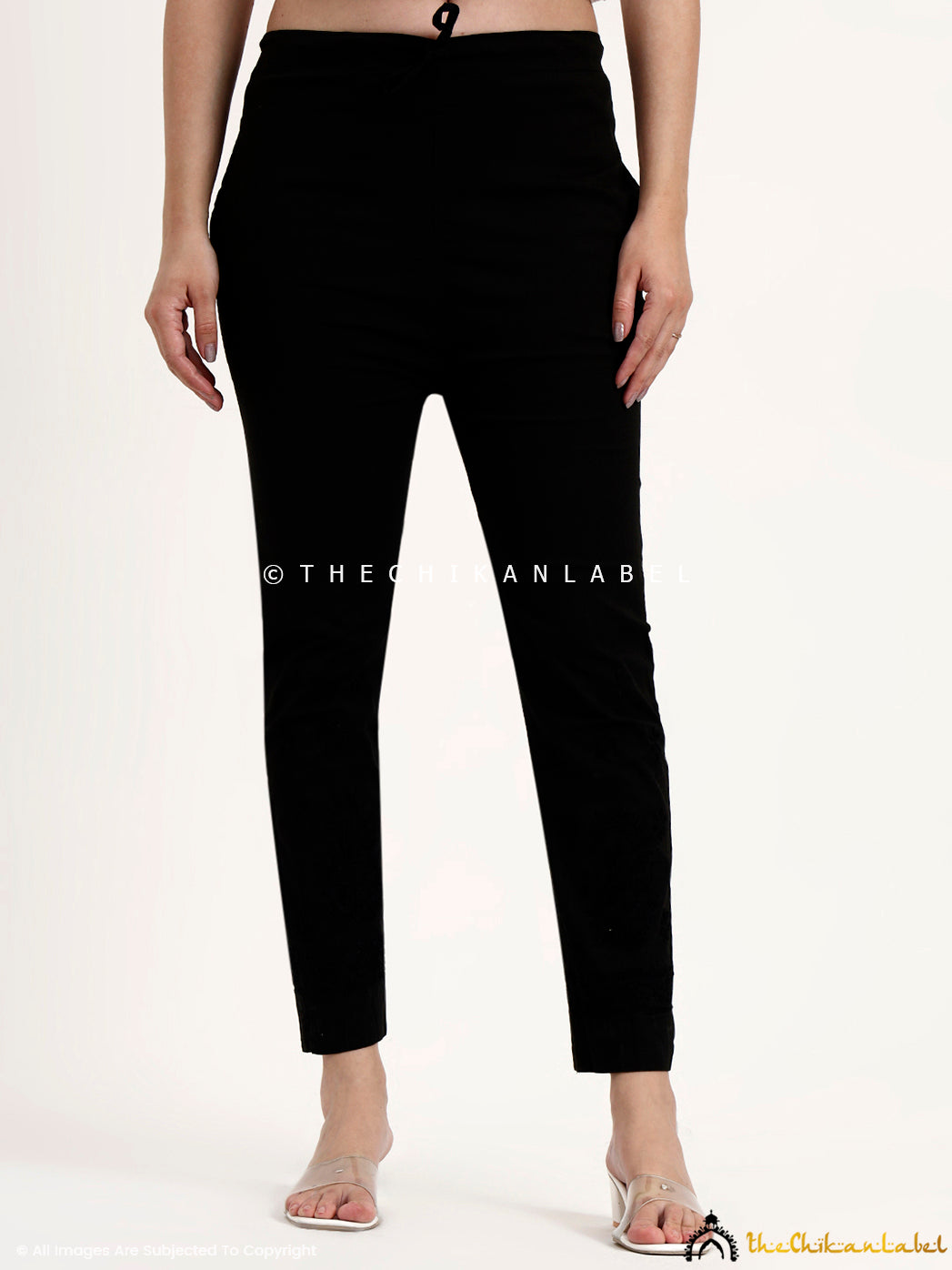 Mayuri Lycra Straight Chikankari Cigarette Pant - Black