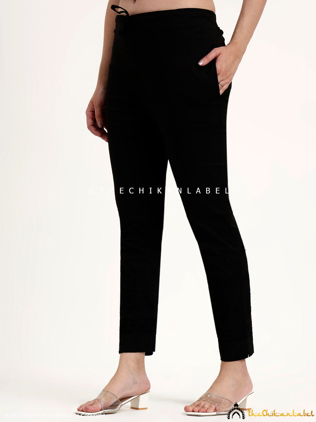 Mayuri Lycra Straight Chikankari Cigarette Pant - Black