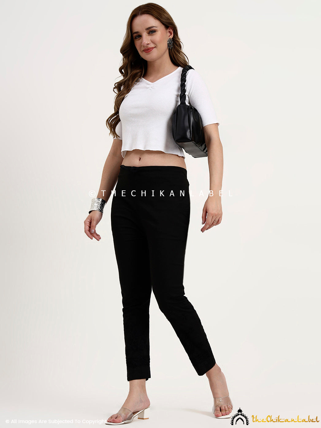 Mayuri Lycra Straight Chikankari Cigarette Pant - Black