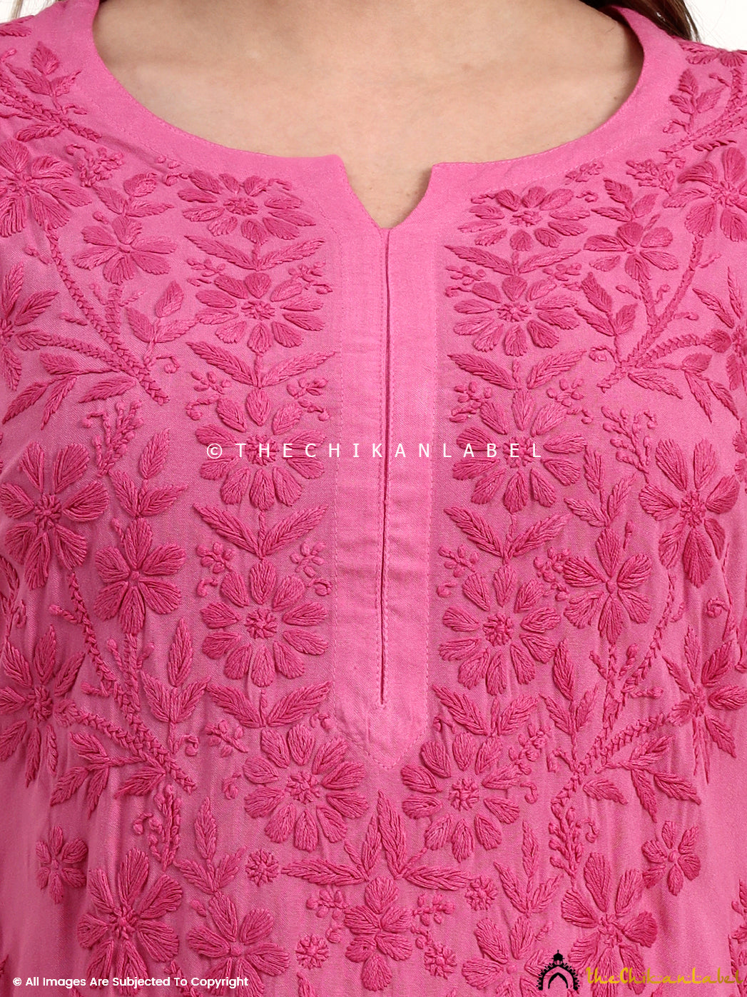 Nazakat Rayon Chikankari Kurti Set - Hot Pink