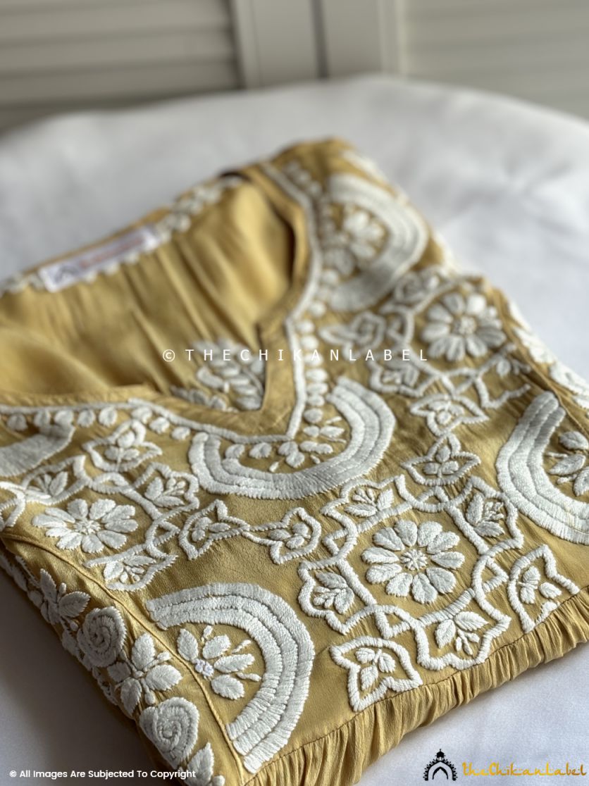 Mustard Jiyana Crepe Straight Chikankari Kurti