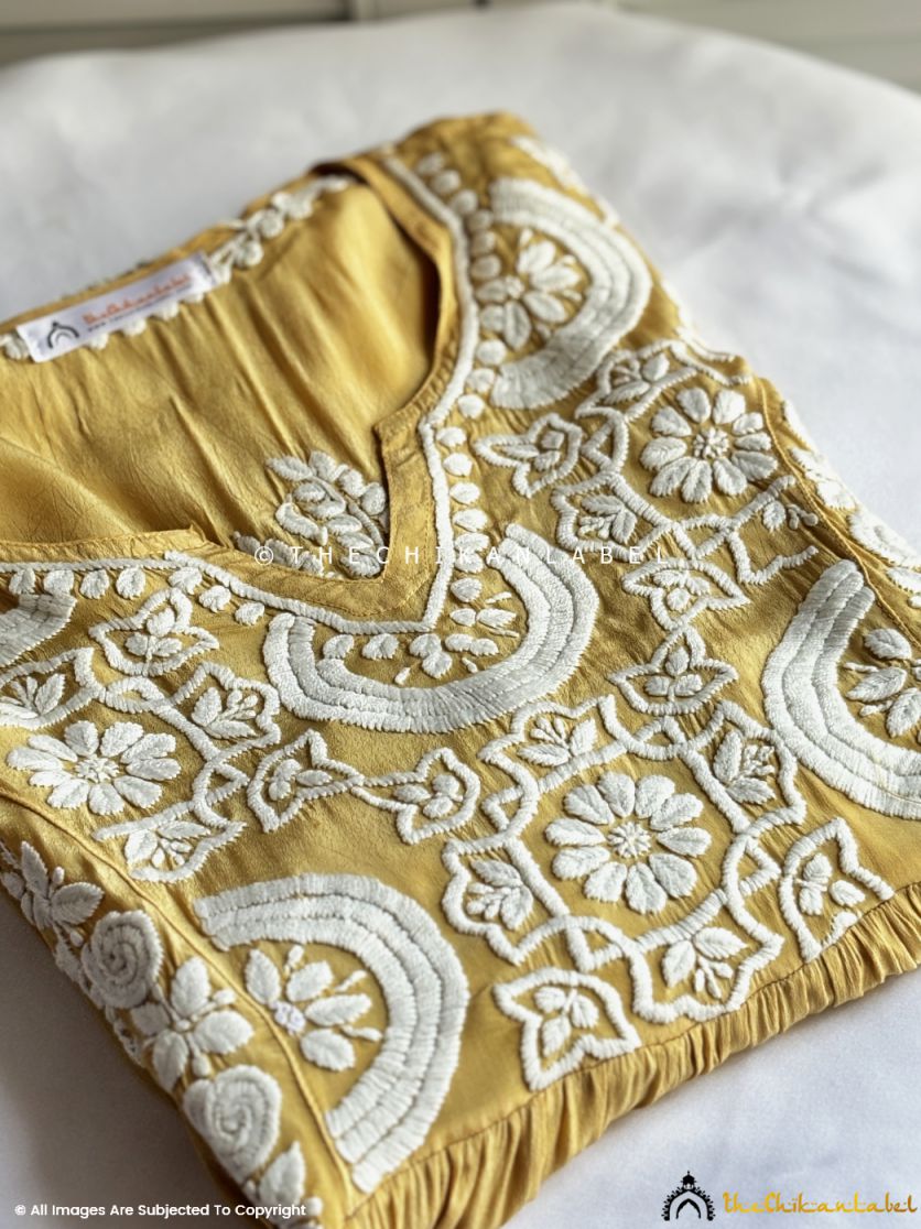 Mustard Jiyana Crepe Straight Chikankari Kurti