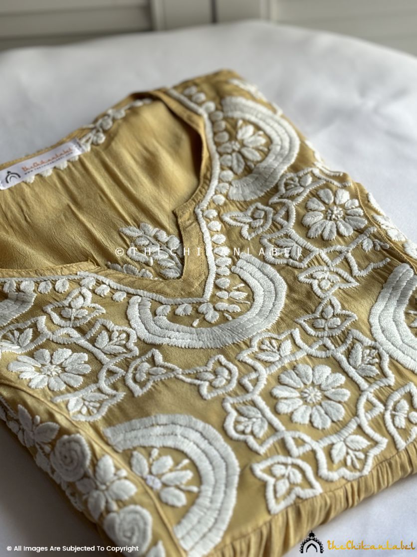 Mustard Jiyana Crepe Straight Chikankari Kurti