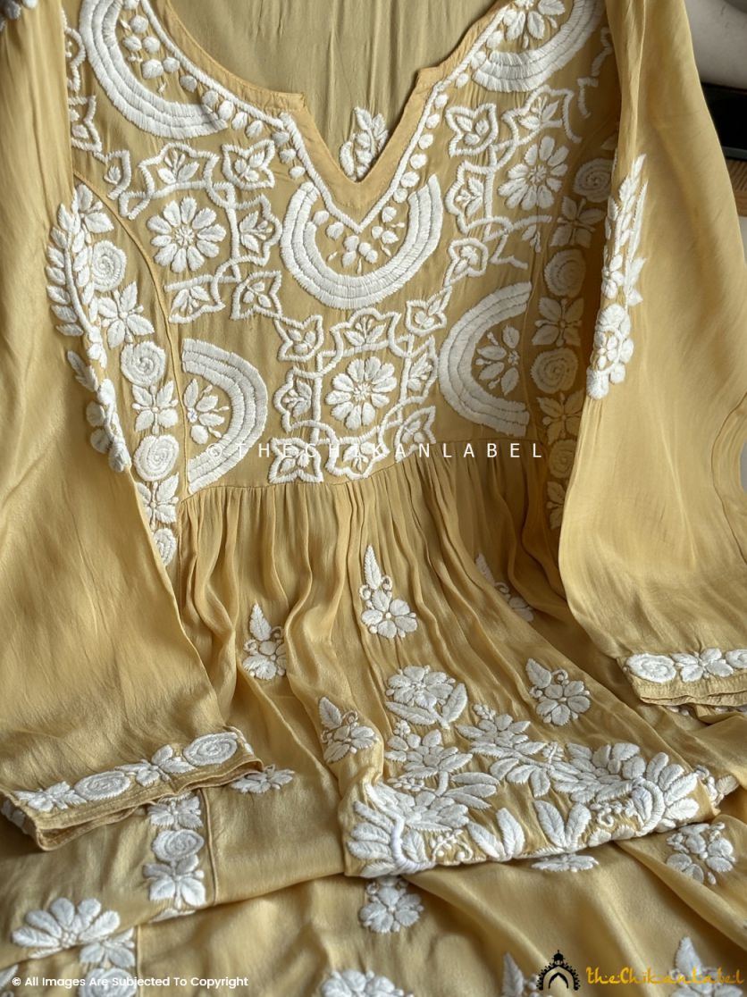 Mustard Jiyana Crepe Straight Chikankari Kurti