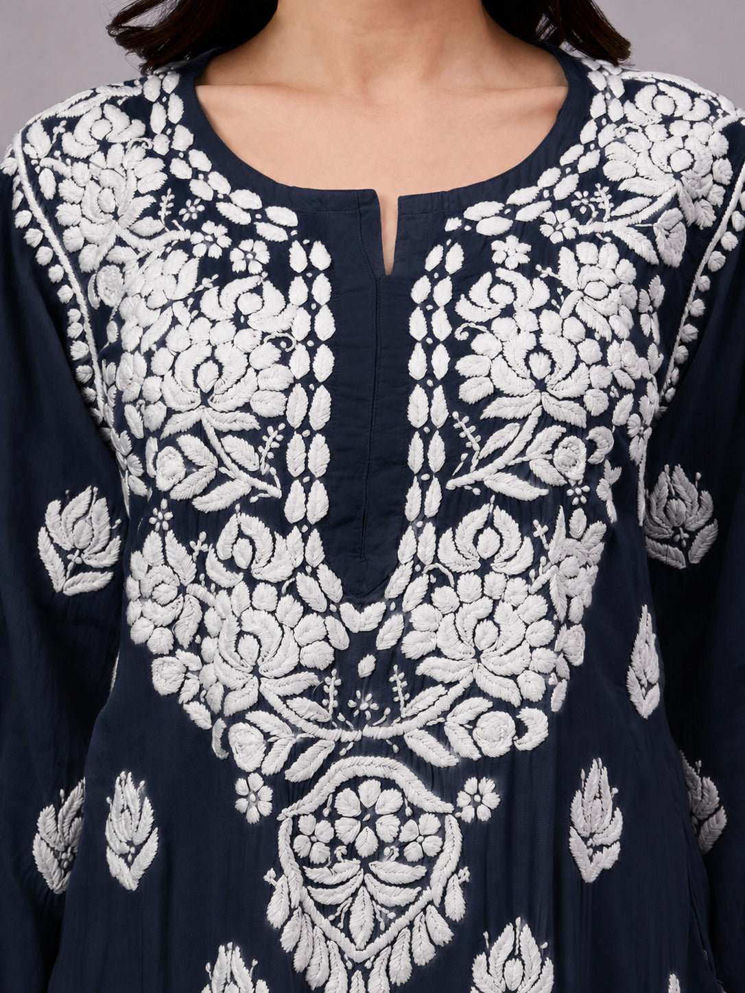 Najat Modal Chikankari Kurti Palazzo Set - Navy Blue