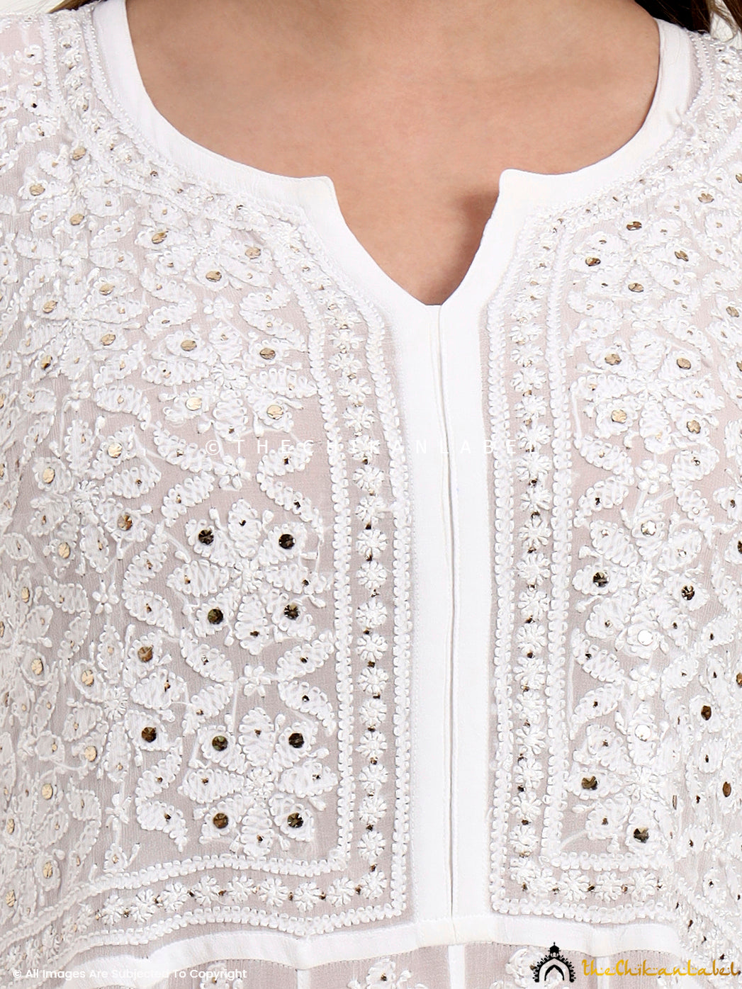 Naazni Viscose Chikankari Anarkali - White