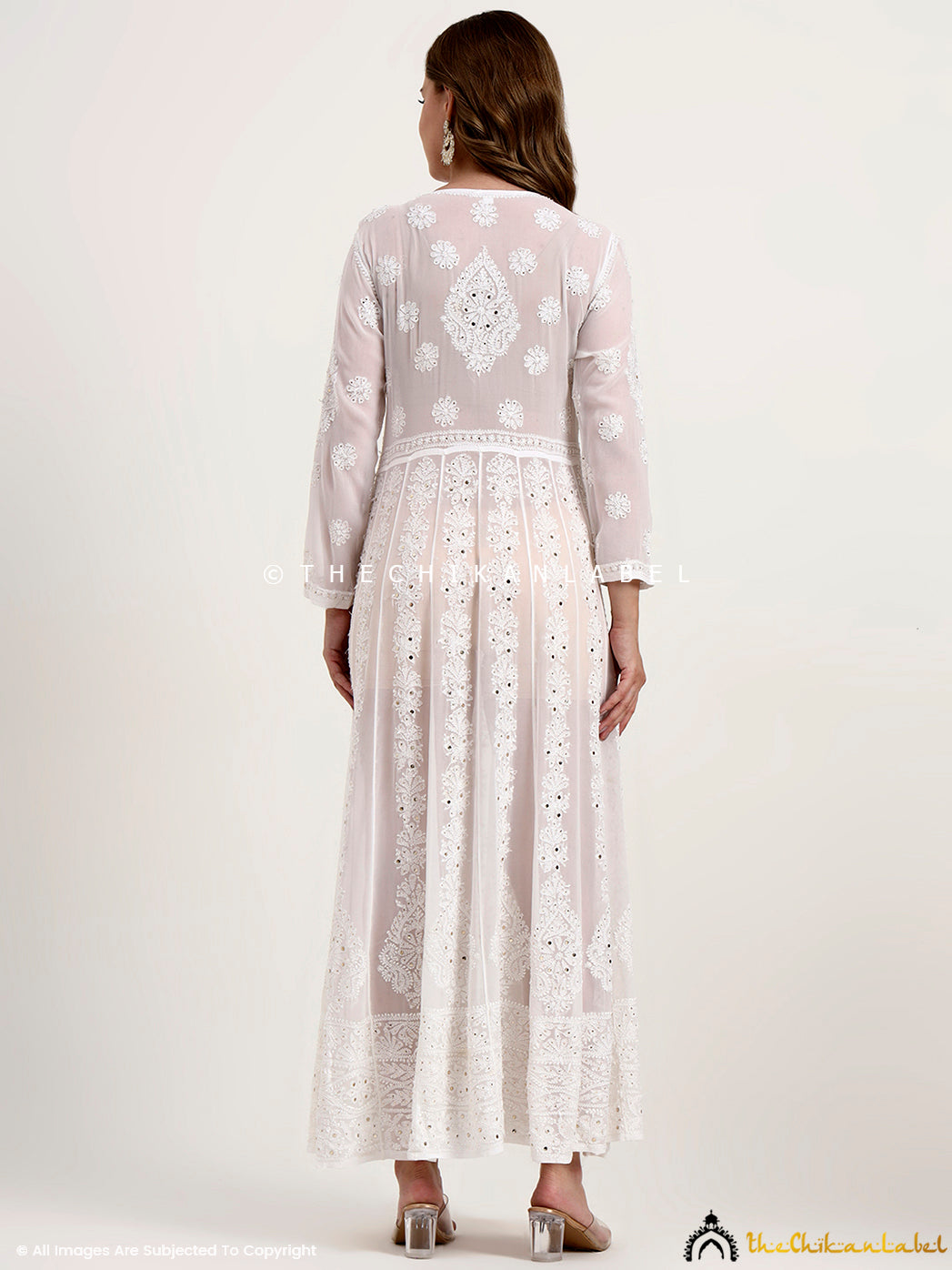 Naazni Viscose Chikankari Anarkali - White