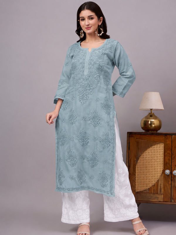 Traditional Cotton kurta with inner featuring artisan-crafted Chikankari embroidery, straight-cut design, and lightweight comfort for modern ethnic wardrobes.