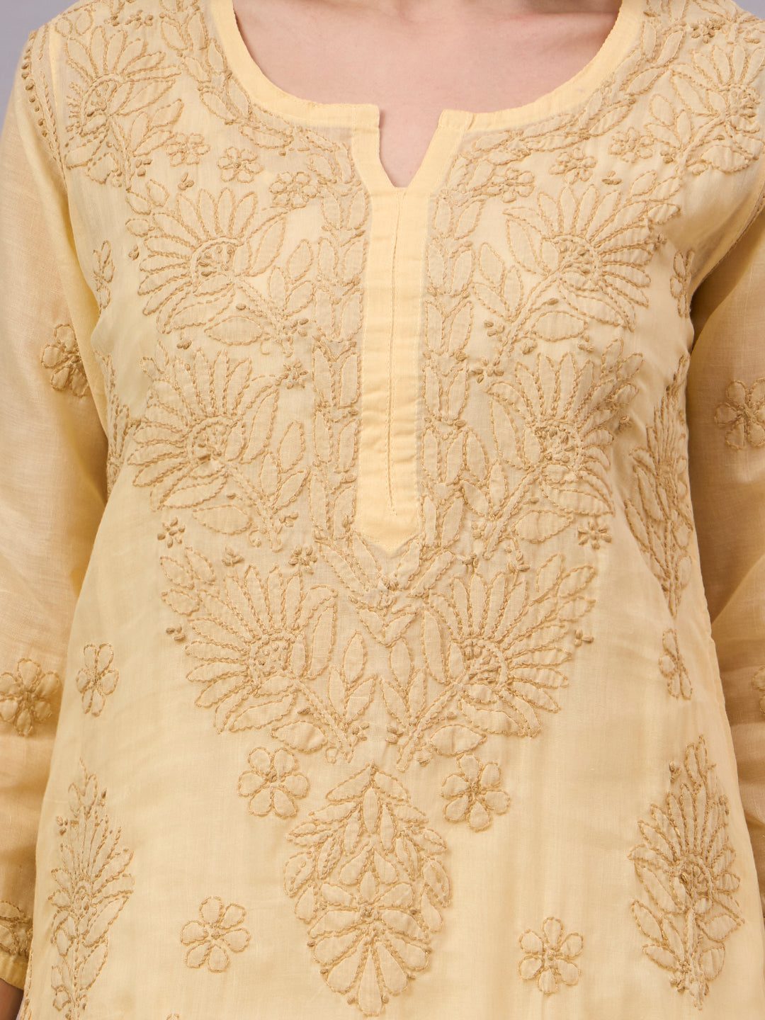 Premium Cotton kurta with inner featuring intricate handcrafted Chikankari embroidery, breathable cotton fabric, and a flattering straight silhouette for everyday elegance.