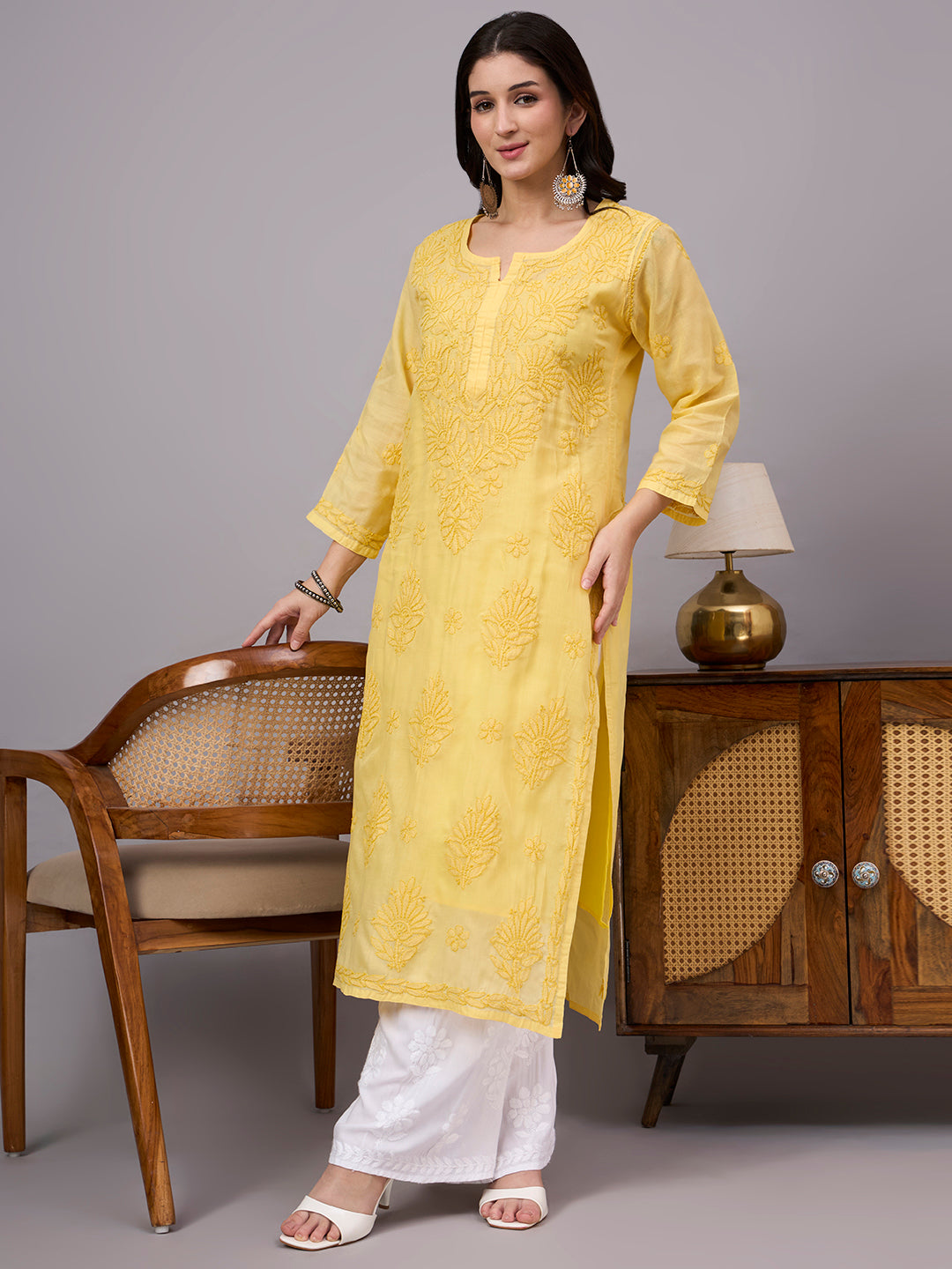 Handcrafted Chikankari Kurta with intricate traditional embroidery, premium cotton fabric, and comfortable straight silhouette ideal for office wear and casual outings.