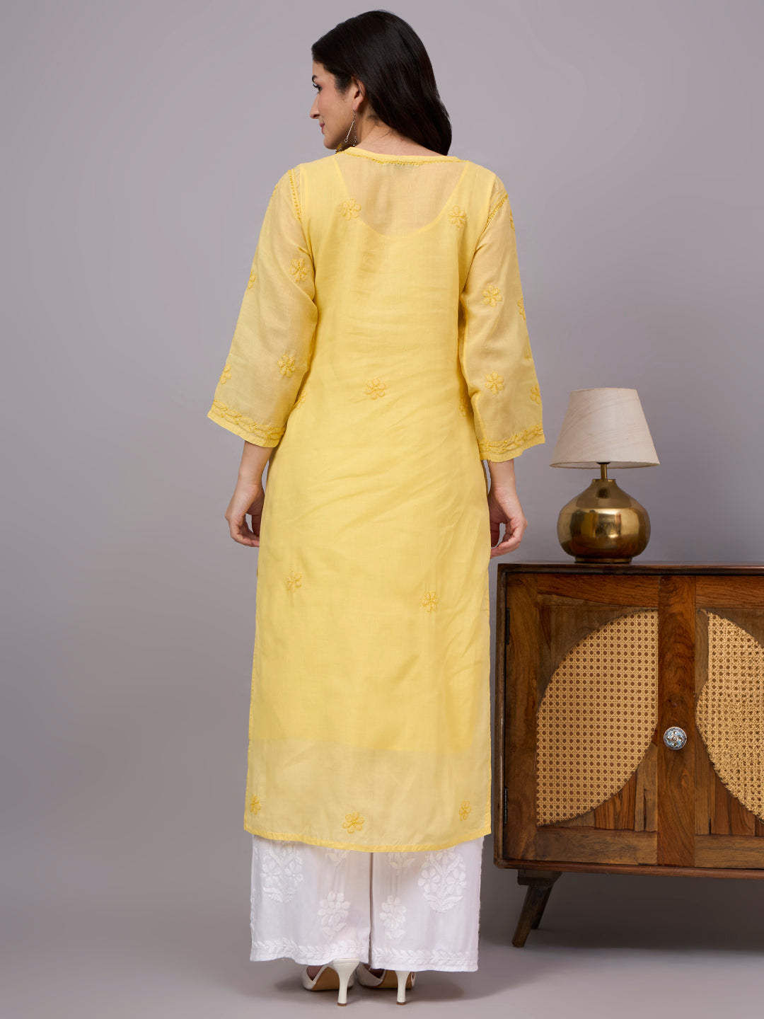 Comfortable regular wear Chikankari Kurta made from premium cotton fabric with handcrafted embroidery and an attached inner for enhanced comfort and coverage.