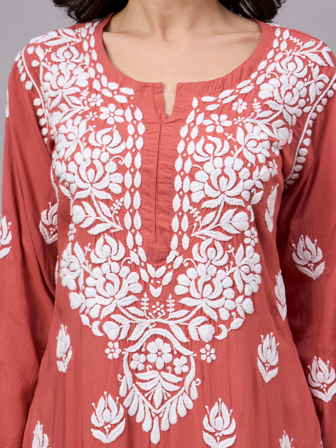 Premium Chikankari Kurta Set crafted from soft modal fabric with intricate handcrafted embroidery, straight silhouette, and coordinated palazzo for timeless ethnic fashion.