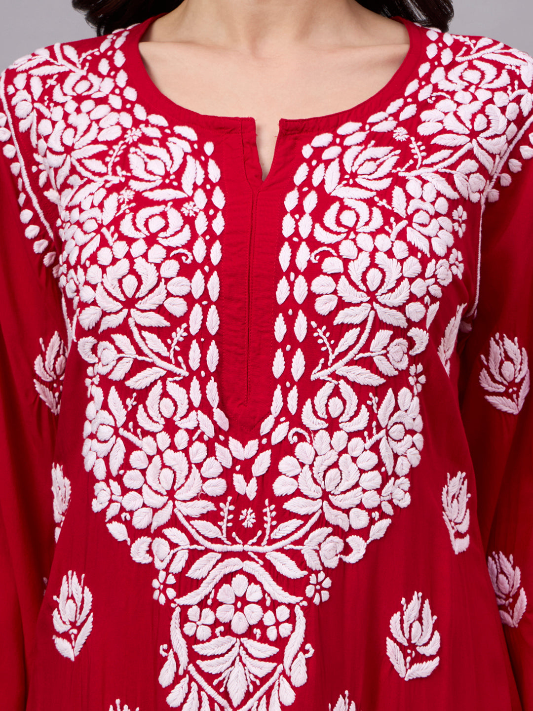 Women's Modal Straight Kurti Palazzo Set featuring authentic handcrafted Chikankari embroidery with a matching palazzo, designed for comfortable regular wear and elegant ethnic styling.