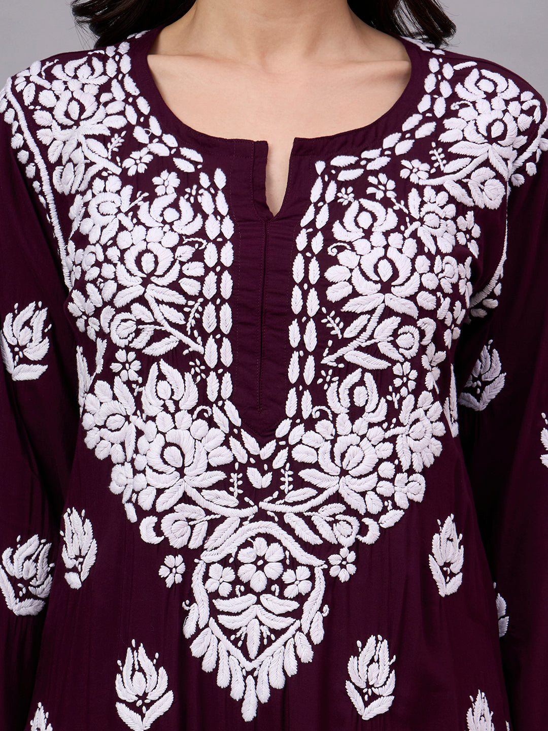 Women's ethnic comfortable regular wear set featuring handcrafted Lucknow Chikankari embroidery, breathable modal fabric, and effortless everyday styling.